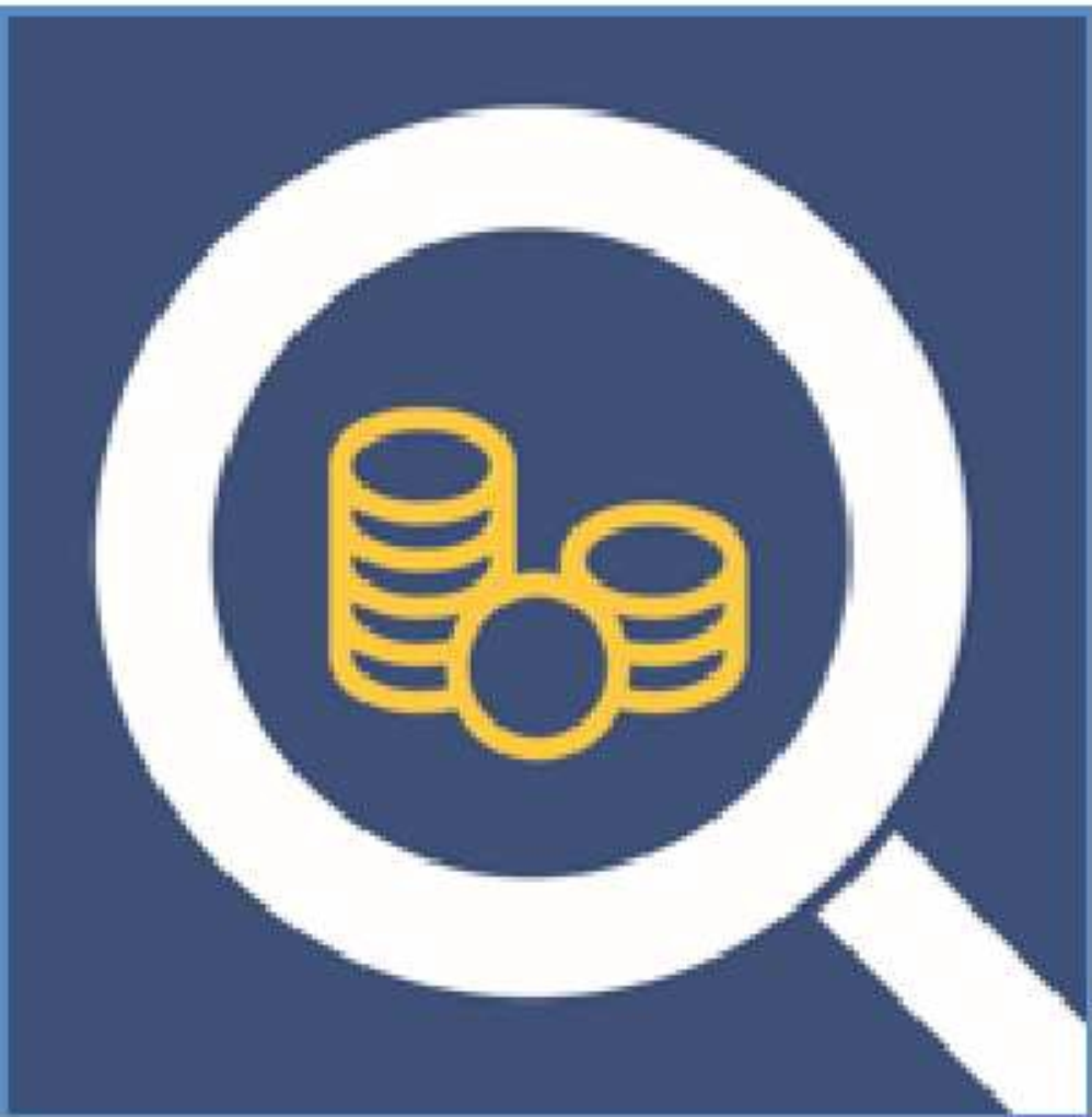 Symbol dokumentu dotyczącego opłat i prowizji — lupa z monetami